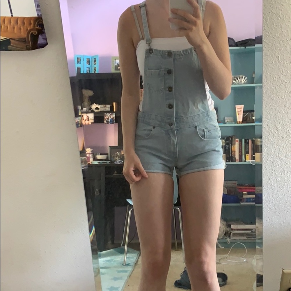 Denim overall shorts